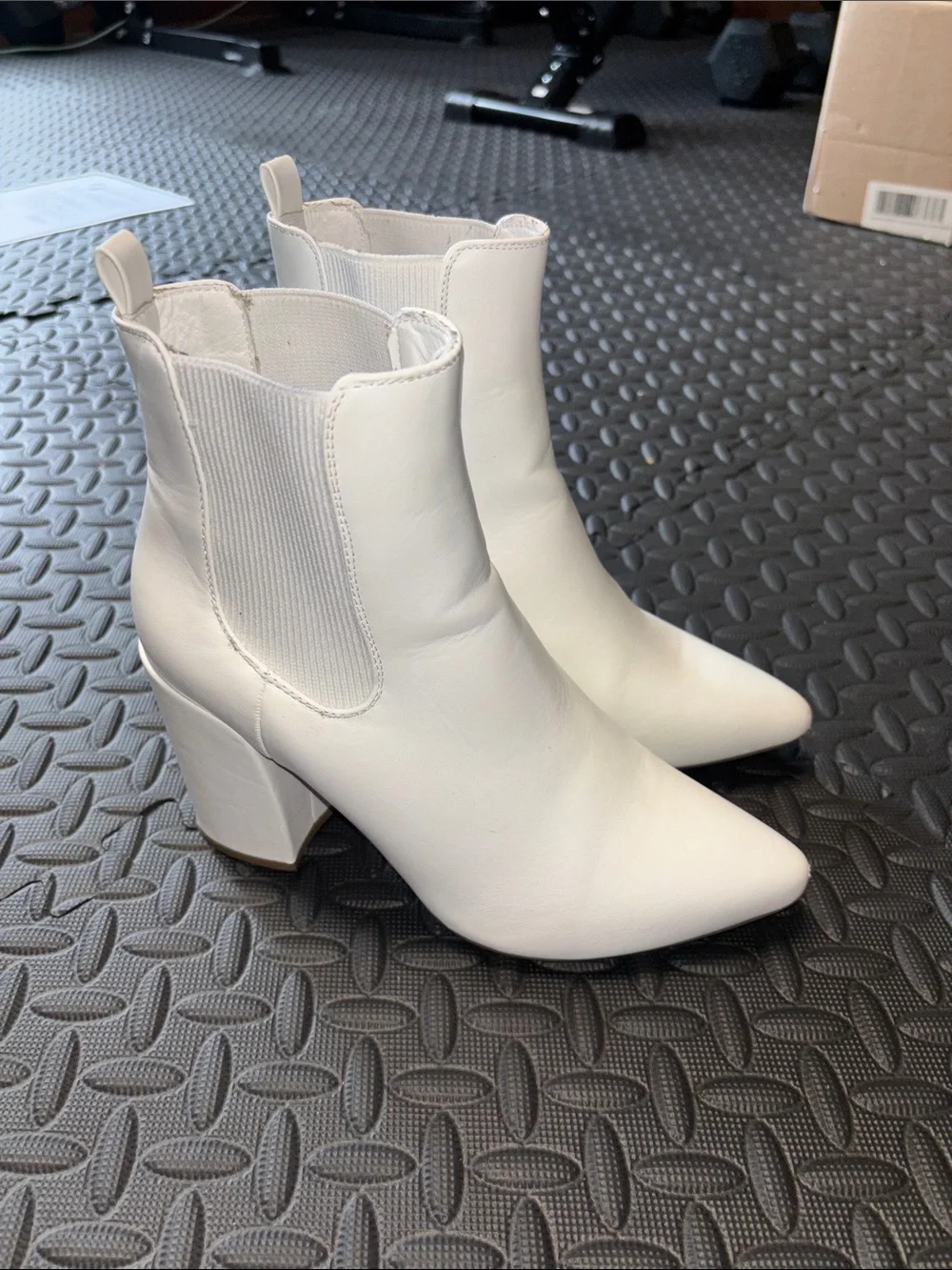 White Women's Chelsea Block Heel Ankle Boots